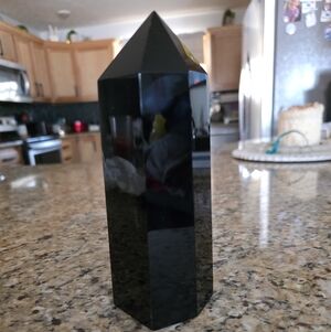 1.15LB 7" Natural Black Obsidian Obelisk Crystal Quartz Tower Point Energy| NEW
